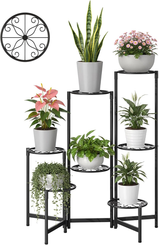 Plant Stand Outdoor 7 Tier Metal Corner Shelf Garden Livingroom Flower Stands for Indoor Plants Black Diamond