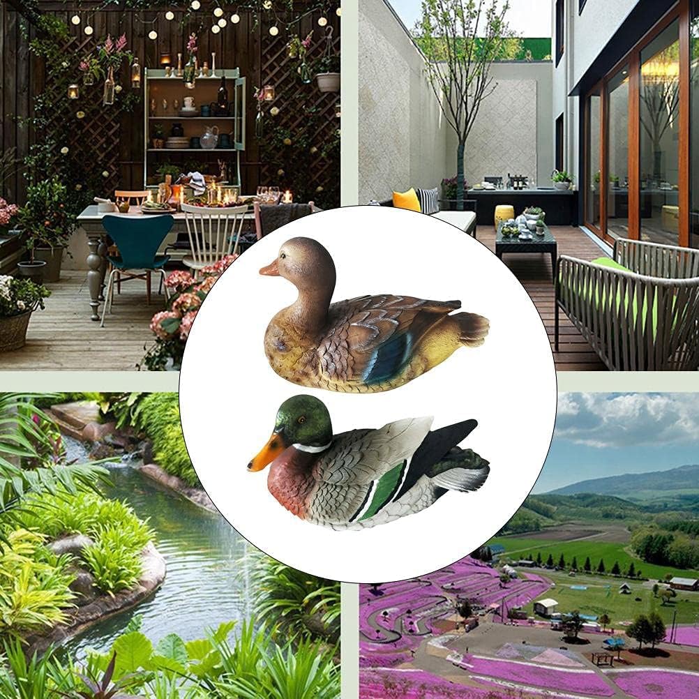 Floating Mallard Ducks for Pond Décor - Realistic Waterproof Resin Duck Statues Outdoor, Garden & Patio Ornaments with Fake Mandarin Ducks, Perfect as Cake Toppers/Pool Backyard Lawn Decoration