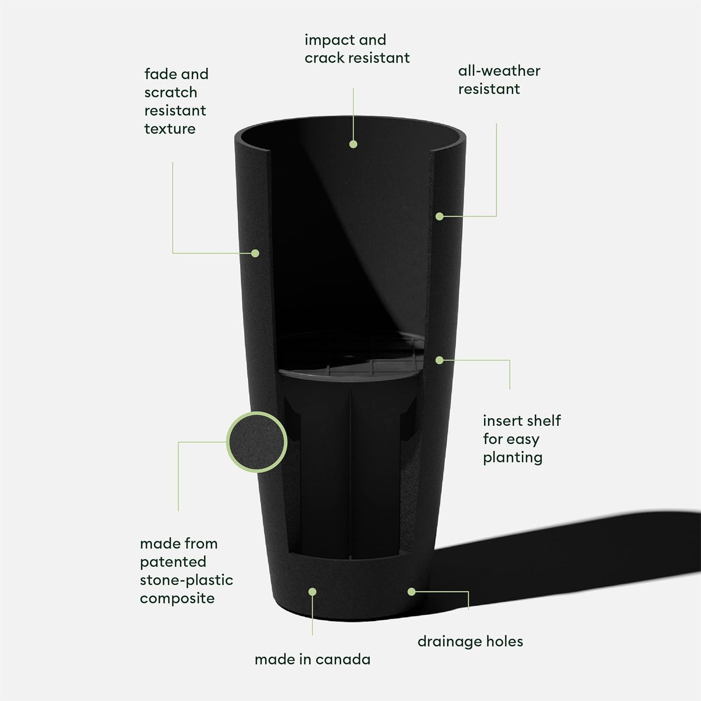 Veradek Mason Series Vega Planter - Round Tall Planter for Indoor or Outdoor Porch/Patio | Made from Plastic-Stone Composite with Drainage Holes | Modern Décor for, Flowers, Interior Plants