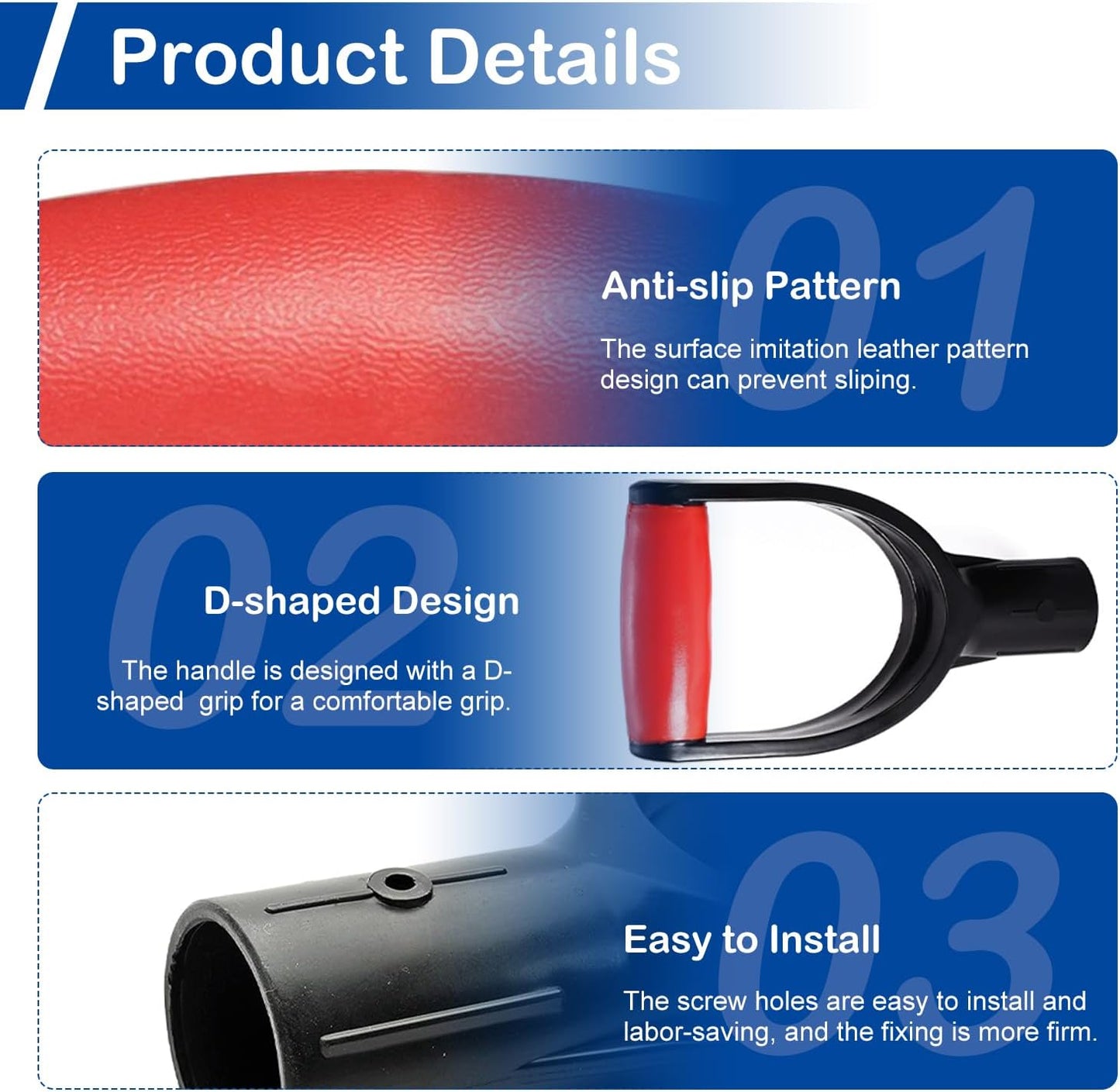 MroMax 2Pcs Shovel D Grip Handle, 1-1/4" Inner Diameter 32mm PVC Spade Snow Shovel Replacement Handle Garden Accessories for Digging Raking Gardening Tool Camp Shovel Garden Shovel