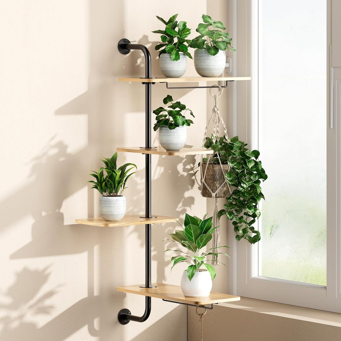 DELLAN Rotating Window Plant Shelves, 4-Tier Plant Shelf for Window, Wall Mounted Indoor Hanging Plants Shelf, Windows Sill Plant Shelf Wall Mounted