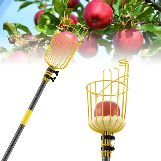 Apple Picker,156 Inch Long Handle Fruit Picker Pole with Basket for High Fruit Tree,Splicing Adjustable Apple Fruit Picker Pole for Pear,Orange,Peach,Lemon,Plum,Mango Tall Trees Fruit Grabber