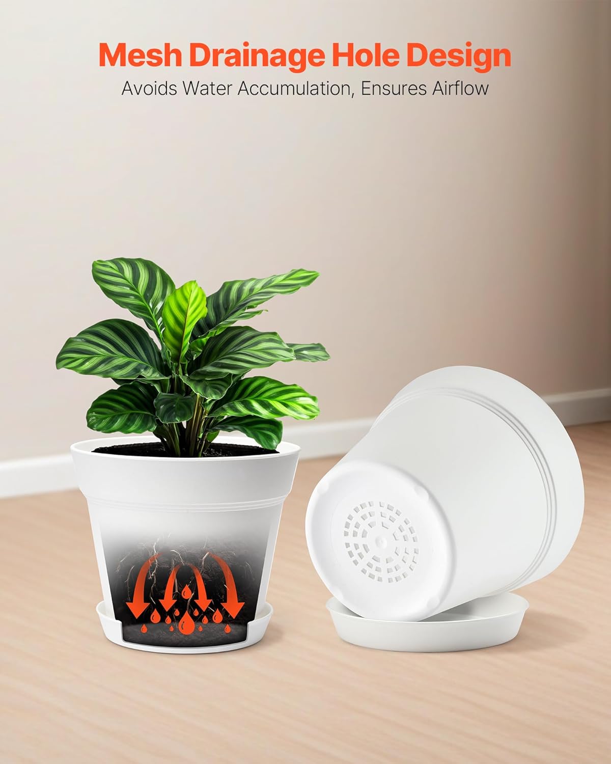 VEVOR Plastic Plant Pots, 16 Packs 6 in Durable Planters, Lightweight Nursery Pots with Drainage Holes & Detachable Saucers, Round Tapered Flower Pot for Indoor & Outdoor Plants, Home Garden Decor