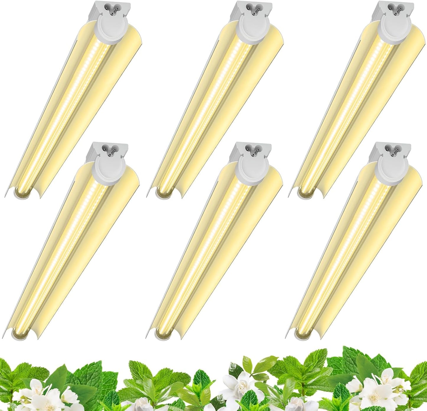 Barrina 3FT T8 Grow Light, 180W(6 x 30W), 1000W Equivalent, Full Spectrum, Plant Light, Growing Lamp Fixture, LED Grow Light Strips, for Indoor Plant, Greenhouse, Linkable Design, Yellow, 6-Pack