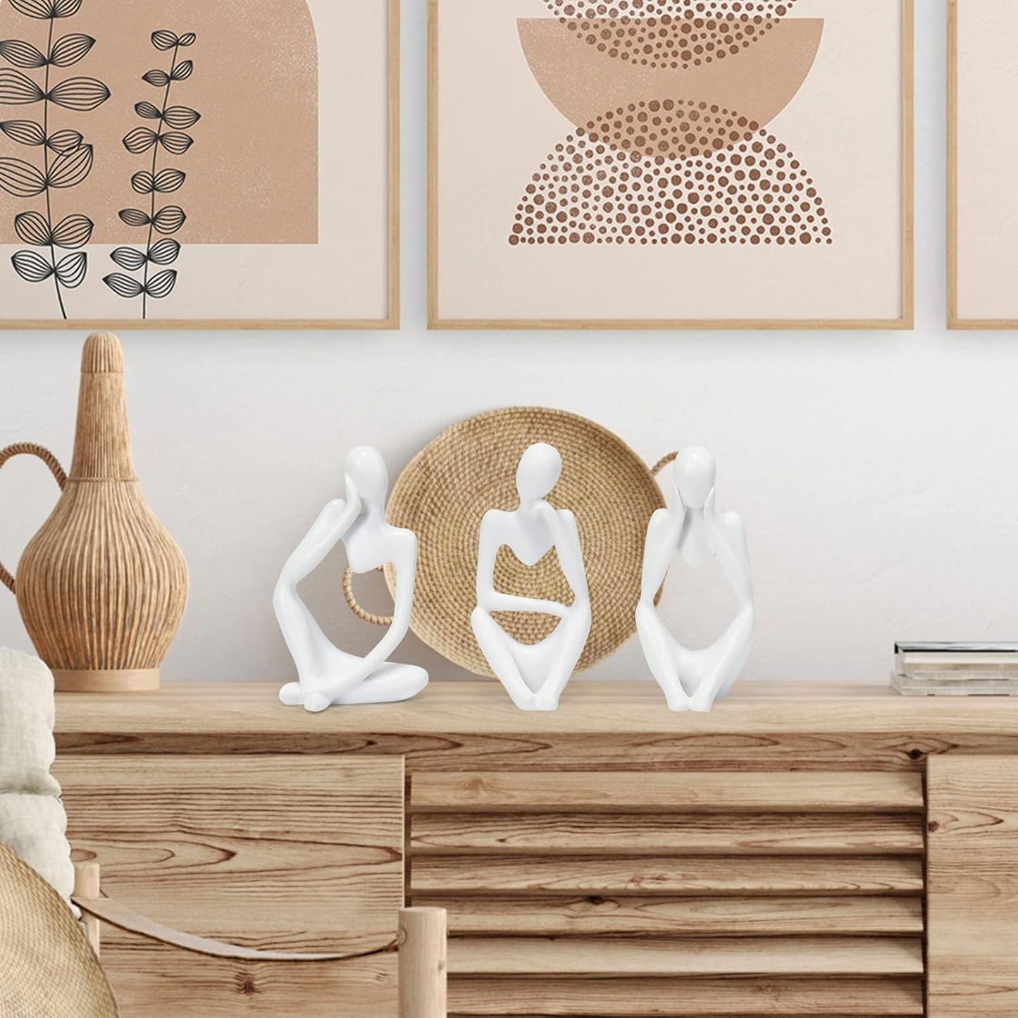 INNOLITES Resin Statue Thinker Style Decoration Abstract Sculptures Collectible Figurines for Home Decor Modern Office Shelf Desktop（White Left）