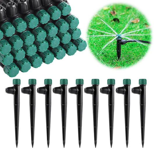 100pc Drip Irrigation Emitters for 1/4" Drip Tubing,5.5" Stake with Adjustable Automatic Irrigation Drippers for (4-7mm) Garden Watering System. (100pcs-360 Degree Drip)