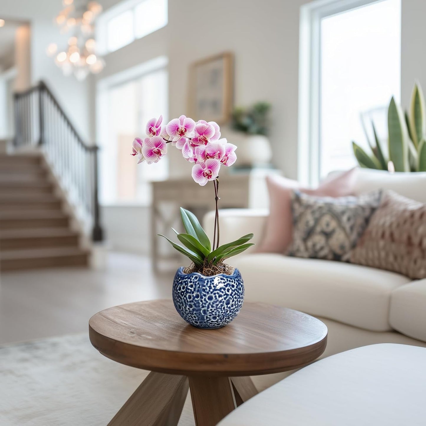 4 inch Plant Pots - Small Ceramic Planter with Drainage Hole, Succulent Pots for Indoor Outdoor, Unique Round Planter, Modern Decorative Flower Pot, Desk Decor, Plant Lovers Gifts, Blue