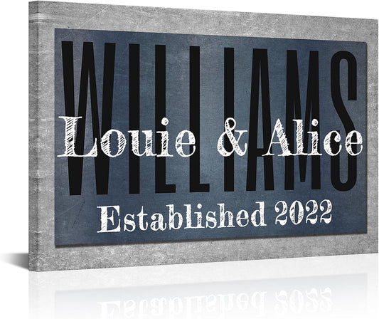 iLOOKLiKE Personalized Last Name Signs with Couple's Names Wall Art Custom Family Established Date Canvas Prints Framed Unique Wedding Anniversary Housewarming Gifts for Home Decor 16×24inch