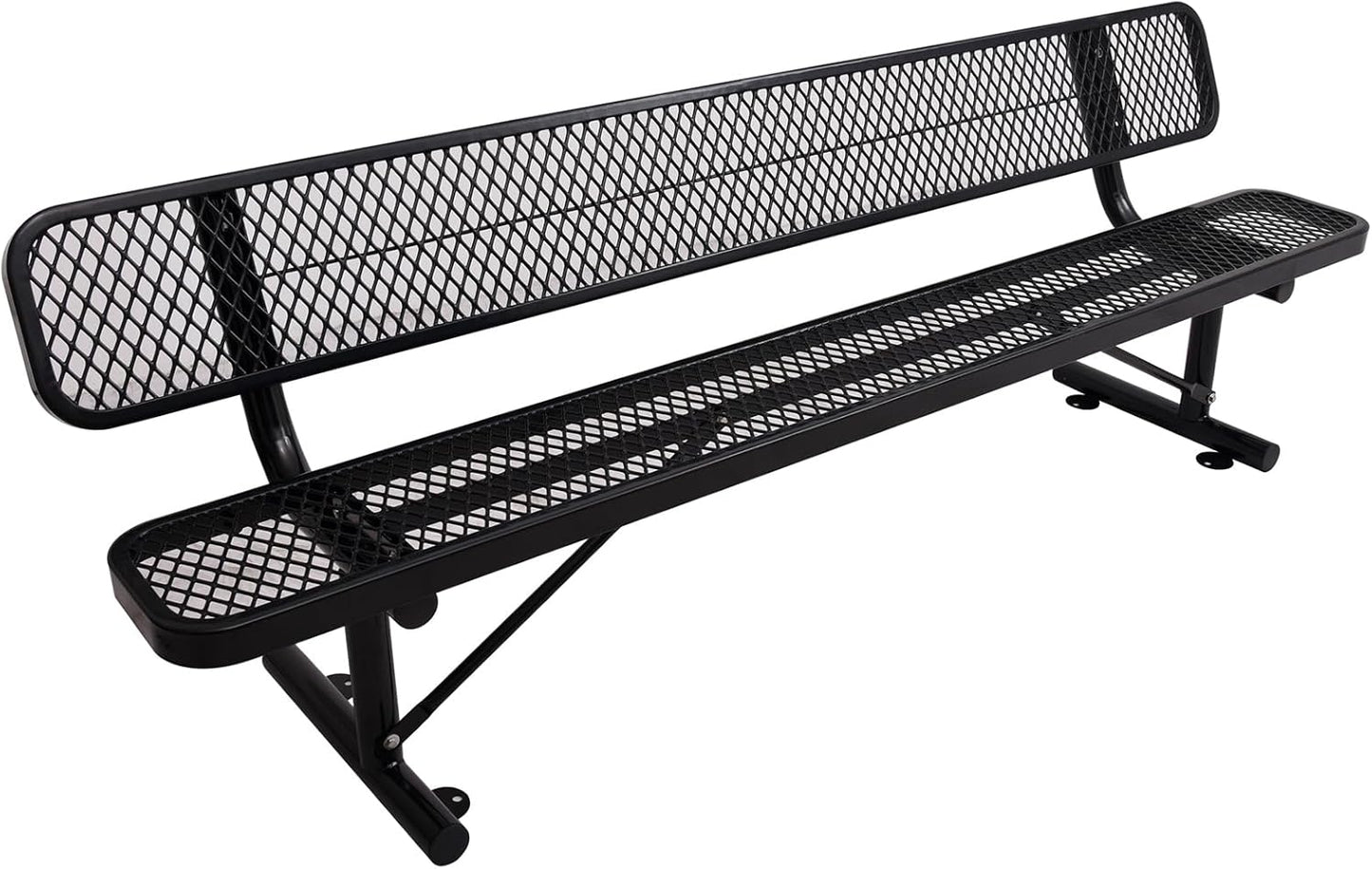 Thermoplastic Coated Iron Park Bench for Outside, Heavy Duty Metal Garden Bench, Expanded Commercial Grade Seating for Shopping Malls, Lawn Yard Porch Entryway (Black with Backrest, 96IN)