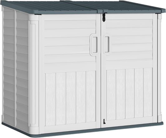 Greesum Outdoor Resin Storage Shed, 34 Cu.ft Horizontal Outdoor Storage Box Waterproof for Garden, Pool Storage, Garbage Cans, Beige