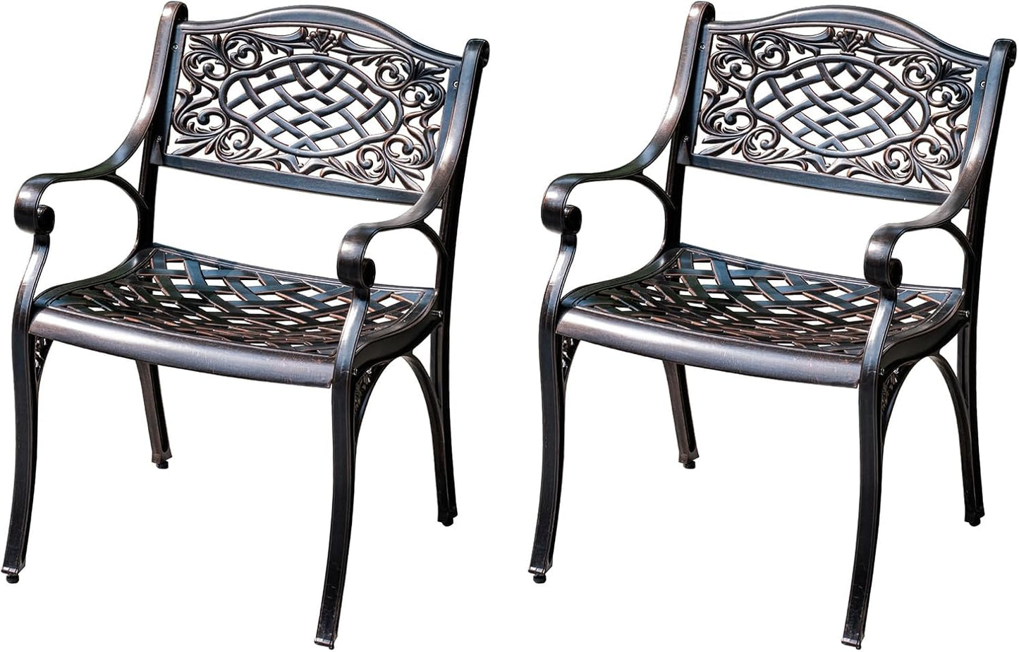 Outdoor Dining Chair Cast Aluminum Patio Chairs Set of 2 All-Weather Patio Dining Chair with Adjustable Feet for Backyard Garden (Die-Casting C Chair)