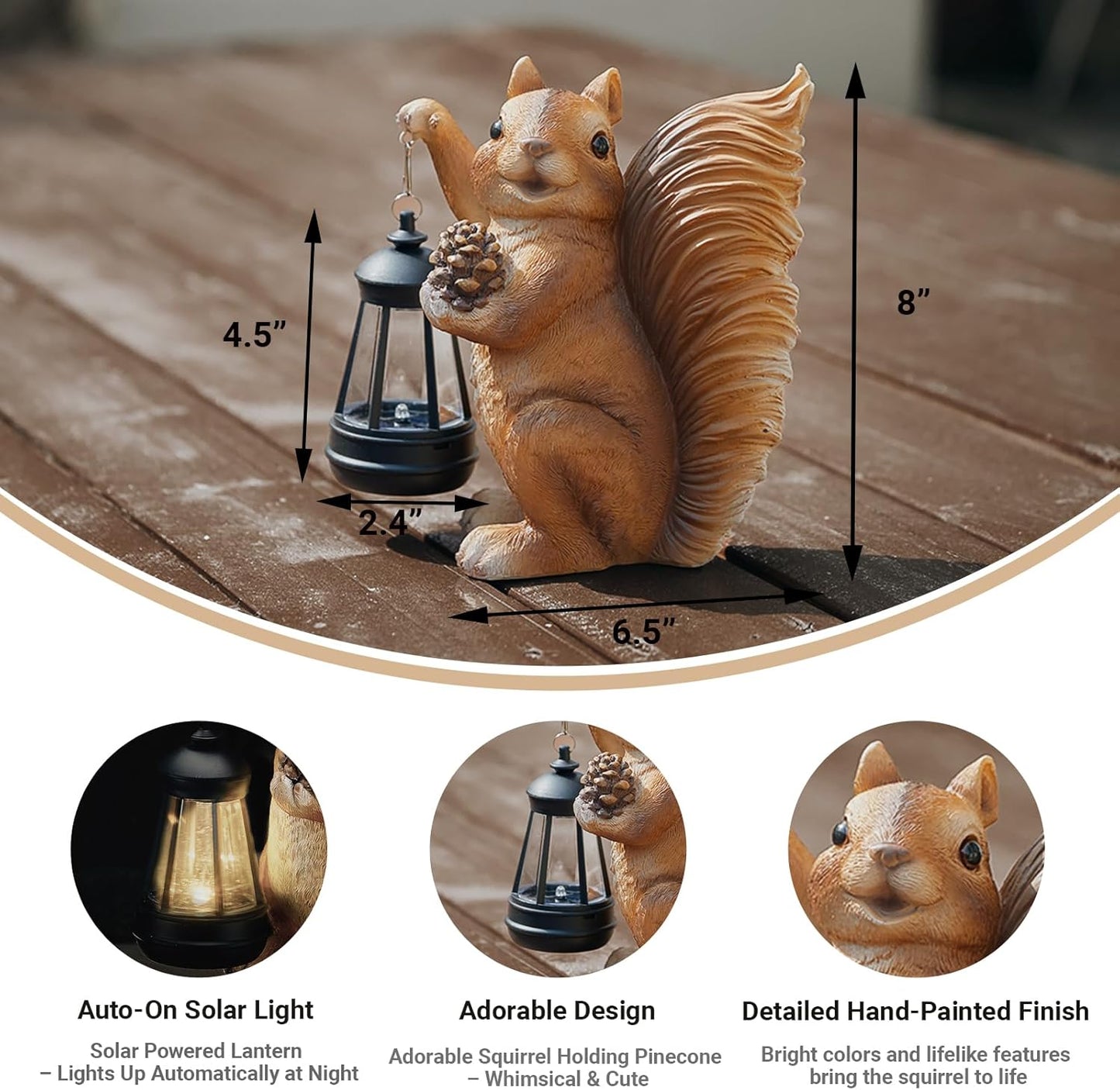 Solar Squirrel Garden Statue Outdoor Decor, Squirrel Sculpture with Lantern for Yard Lawn Patio Balcony, Birthday Housewarming Gifts for Mom, Grandma, Women, Brown,Resin