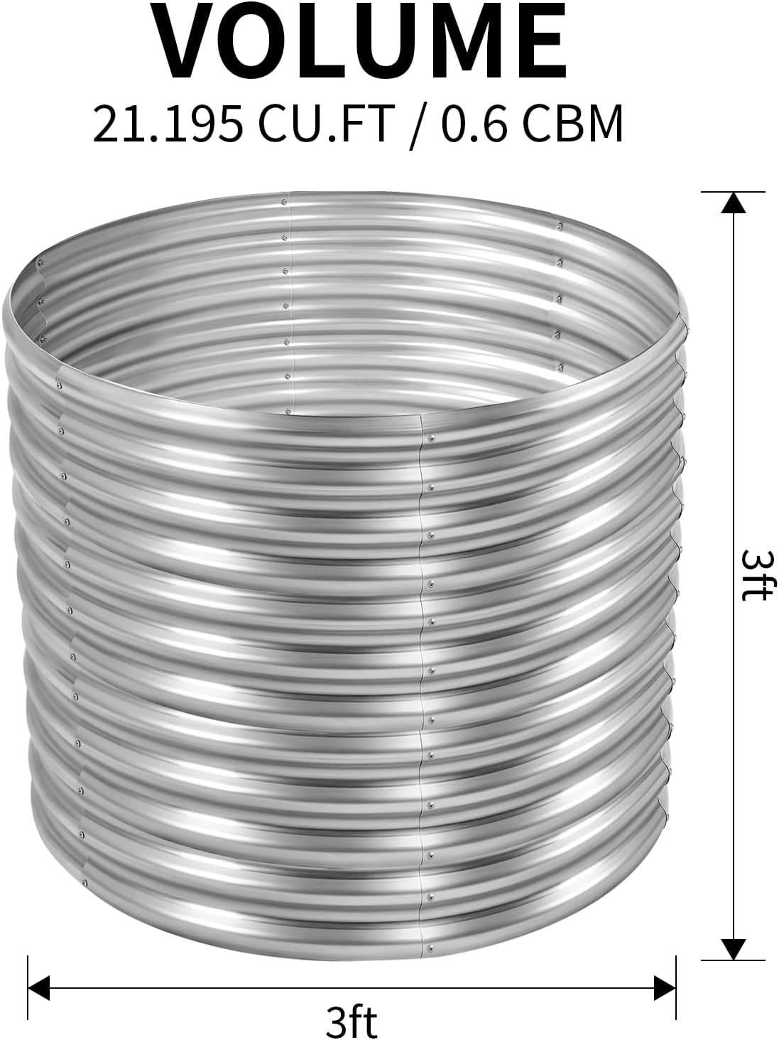 Land Guard 3×3×3ft Galvanized Raised Garden Bed Kit, Round Galvanized Planter Raised Garden Boxes Outdoor, Large Metal Raised Garden Beds for Vegetables, Silver