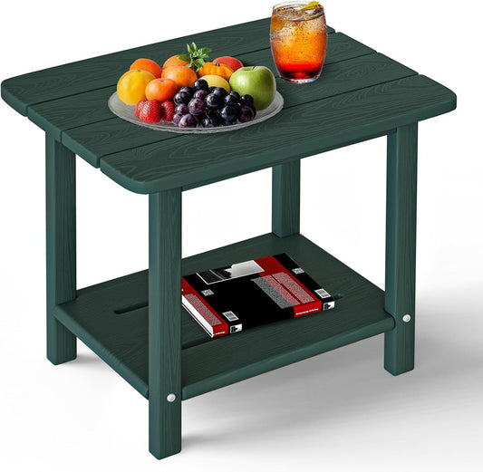 Adirondack Square Side Table - 18.4" Large Panel HDPE Outdoor End Table - Weatherproof, Rustproof & Low Maintenance for Patio, Lawn, Pool, Indoor Use (Green)
