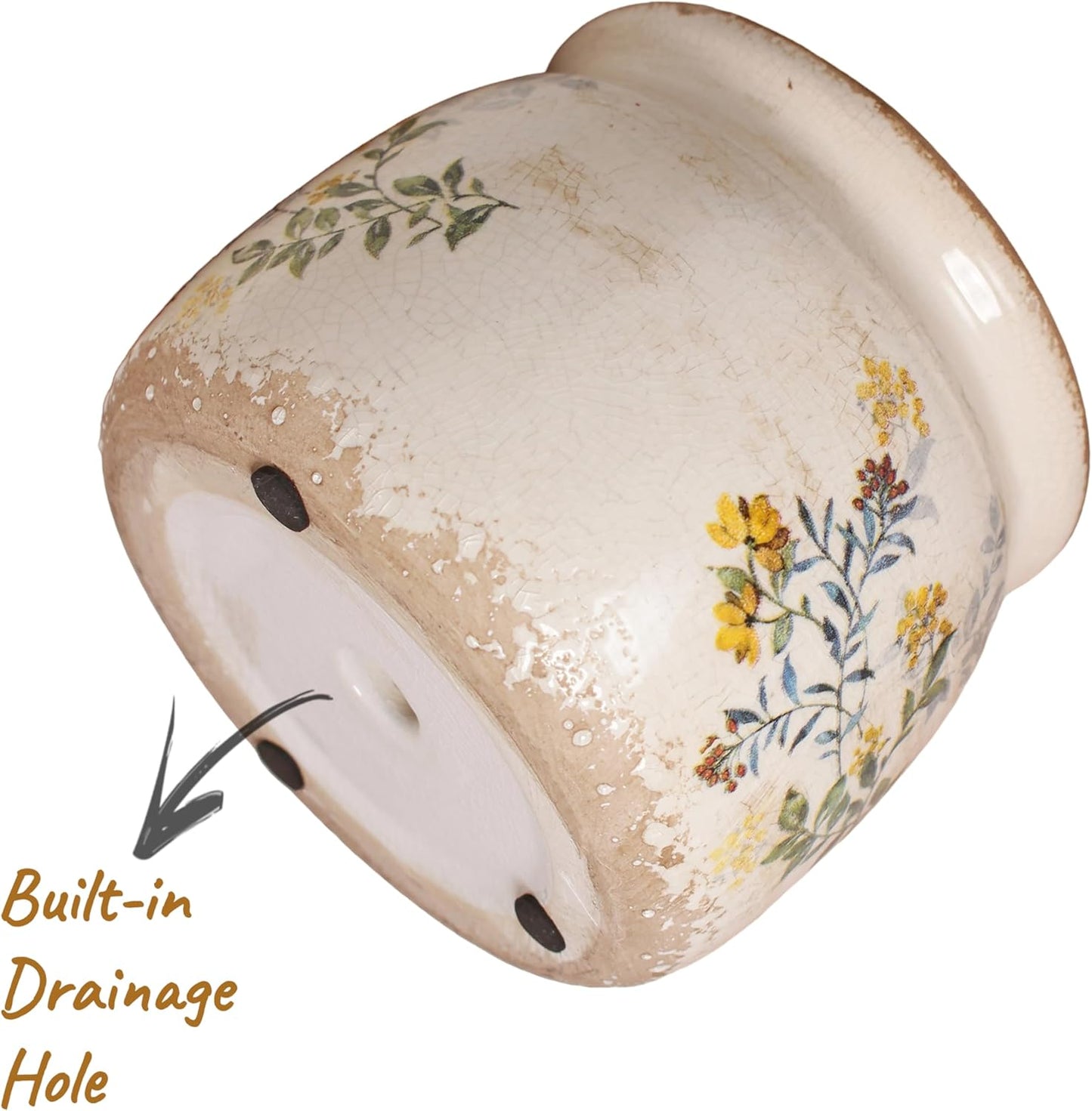 Pots for Plants, Ceramic Planters for Indoor/Outdoor Plants, 6.29'' Plant Pots Indoor with Drainage, Vase & Planters, Vintage Rustic Pots for Indoor Plant, Home & Fall Decor, Yellow Sage