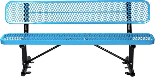Thermoplastic Coated Iron Park Bench for Outside, Heavy Duty Metal Garden Bench, Expanded Commercial Grade Seating for Shopping Malls, Lawn Yard Porch Entryway (Blue with Backrest, 72IN)
