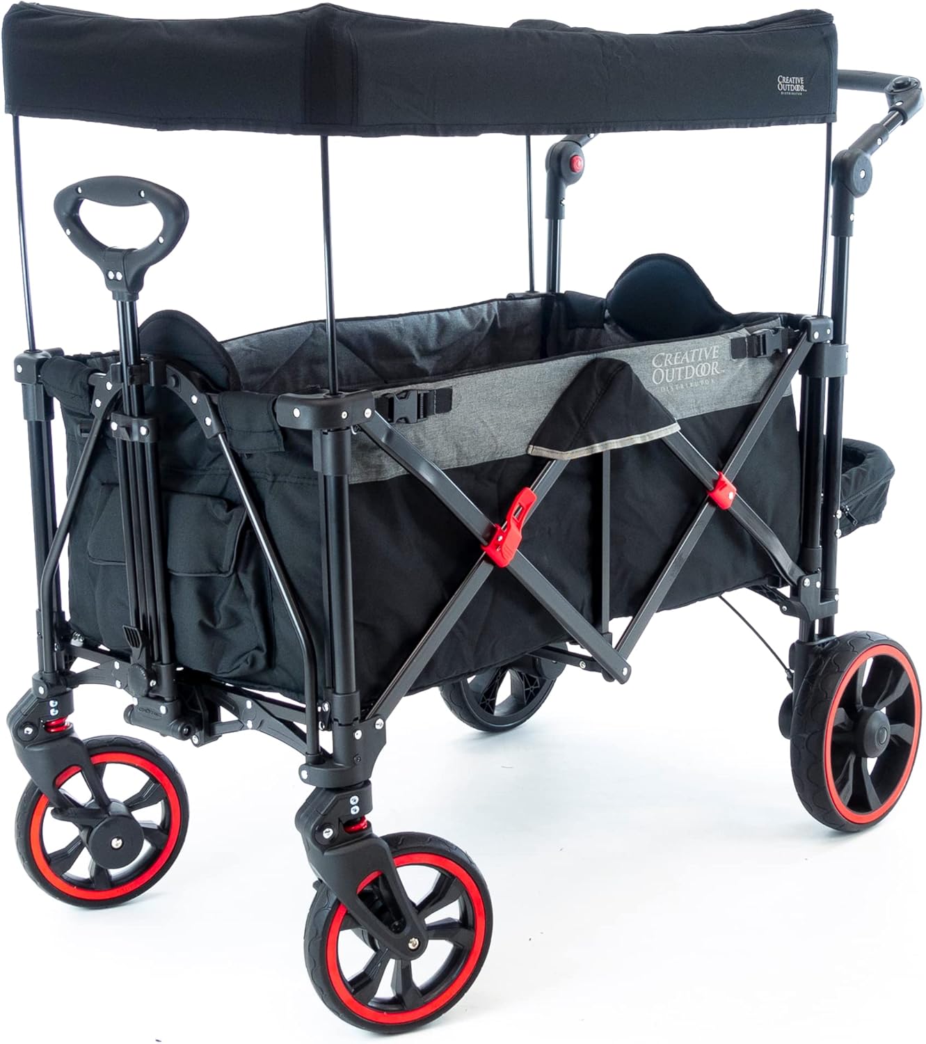 Creative Outdoor Push Pull All-Terrain Collapsible Folding Stroller Wagon for Kids, 150lbs Weight Capacity, Platinum Series, Beach, Park, Garden & Tailgate, (Black)