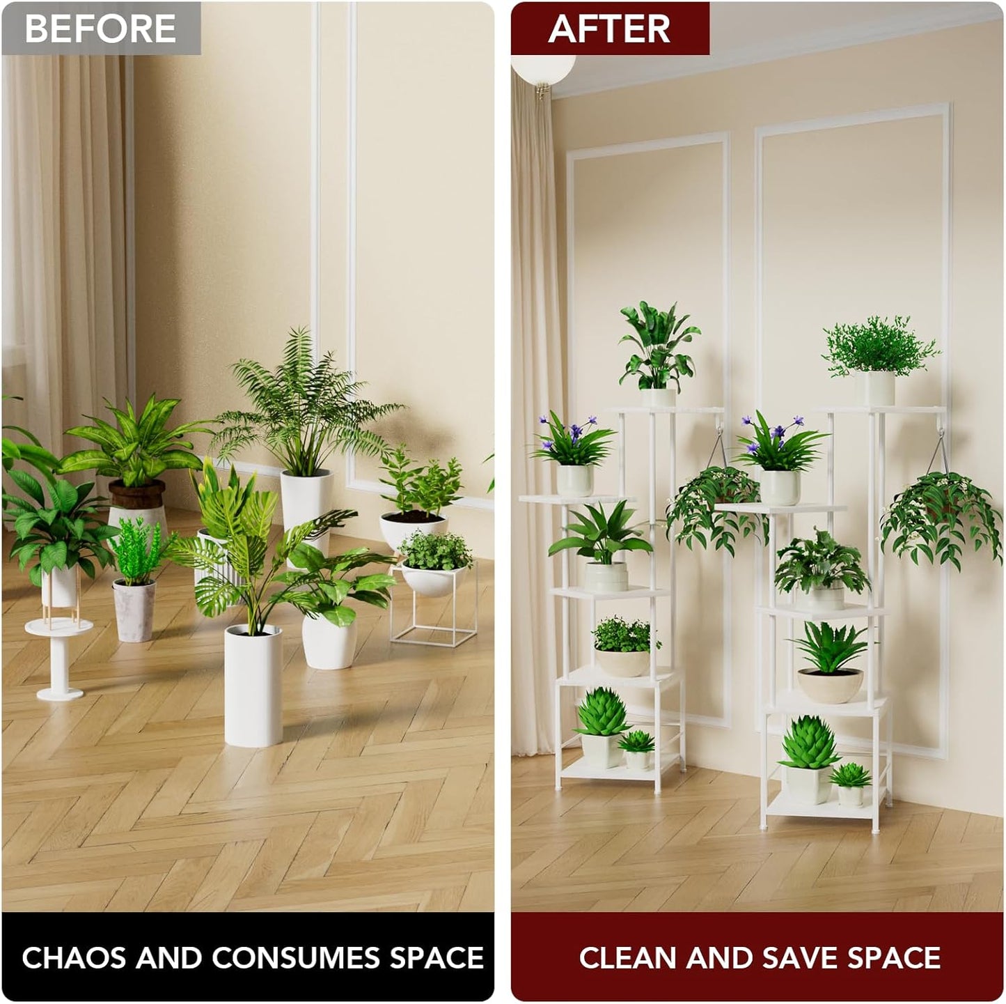 Plant Stand Indoor with Grow Light, 5-Tiered Tall Plant Stand Indoor, Metal Plant Shelf with Hanging Basket Hook and Adjustable Light, Ideal for Living Room, Garden, (2 Patio white)