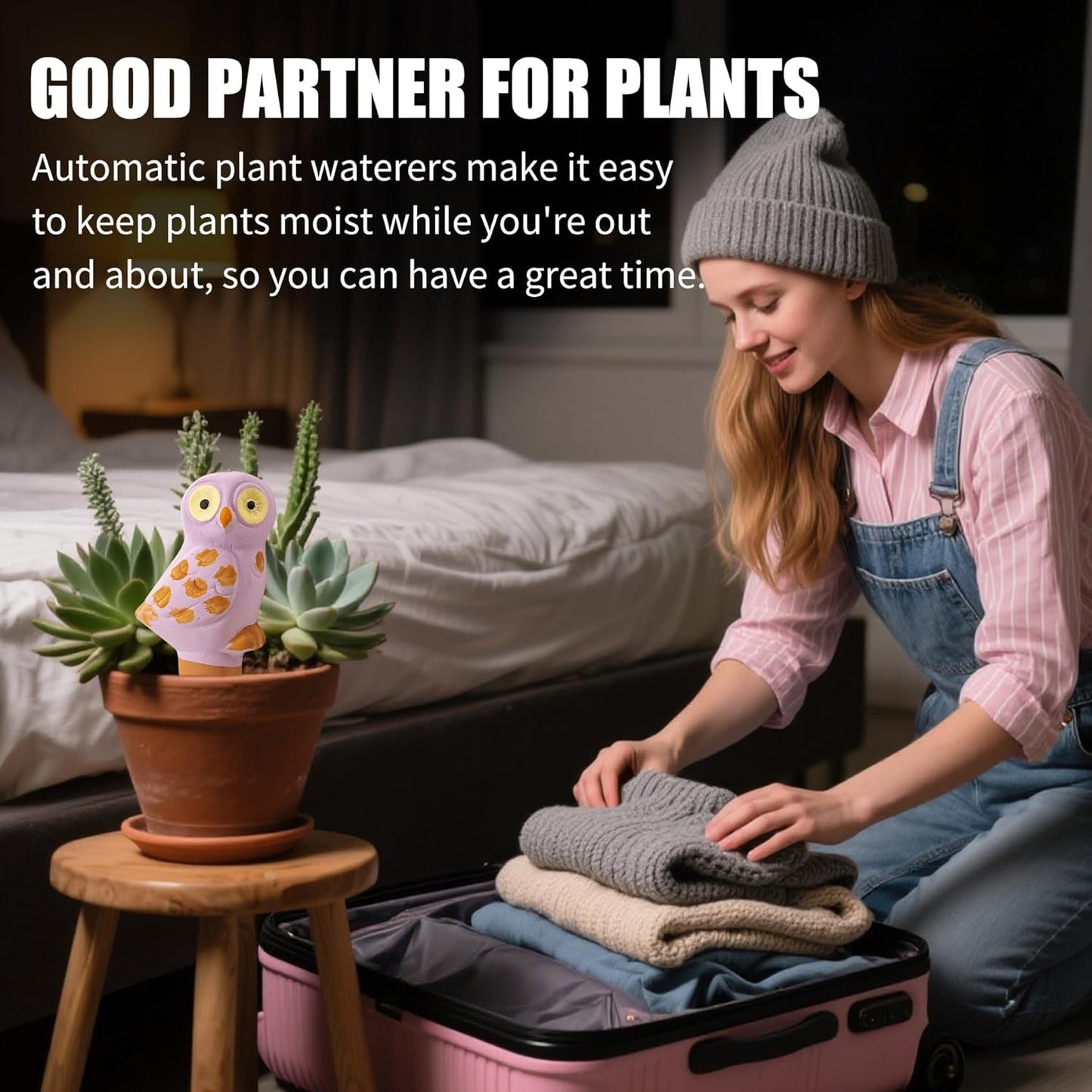 4 Pack Handmade Terracotta Owl Watering Spikes and Globes, Self-Watering Plant Devices with Slow Release System for Continuous Moisture, Perfect Water Bulbs for Indoor and Outdoor Plants Vacation Use