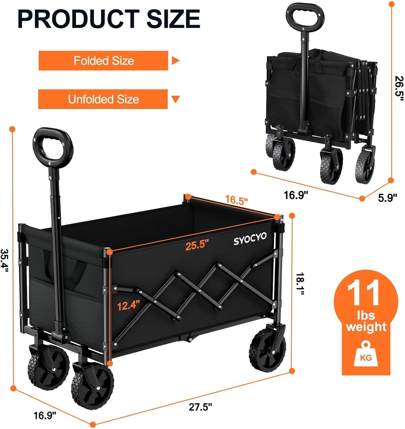 Collapsible Wagon Cart 220lbs Beach Foldable Wagon Lightweight & Portable Folding Utility Grocery Shopping Carts with Wheels for Shopping Garden and Sports