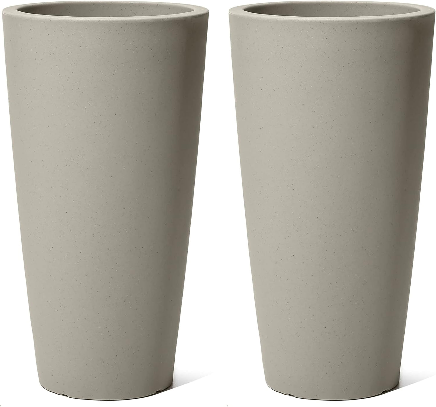 Step2 Tremont Tall Round Tapered Planter, Large Planters for Outdoor Plants, Gardening and Flower Pot for Patio or Porch, Efficient Drainage, Durable Plastic, Concrete, 2-Pack
