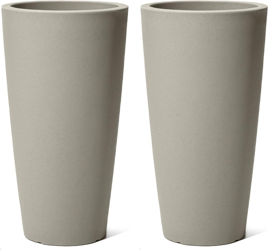 Step2 Tremont Tall Round Tapered Planter, Large Planters for Outdoor Plants, Gardening and Flower Pot for Patio or Porch, Efficient Drainage, Durable Plastic, Concrete, 2-Pack