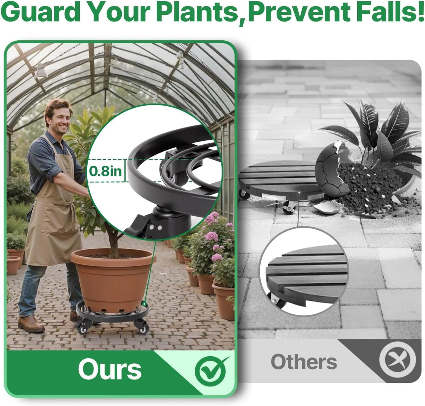 AMAGABELI GARDEN & HOME 16" Metal Plant Caddy Heavy Duty Iron Potted Plant Stand with Wheels Round Flower Pot Rack on Roller Dolly Holder Mover Indoor Outdoor Planter Trolley Casters Brakes BG1721