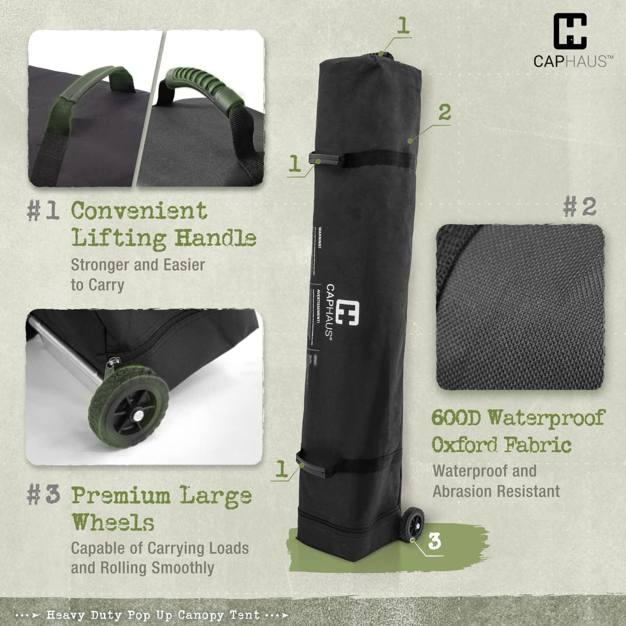 CAPHAUS 12ft x 12ft Patented One-Push Pop Up Outdoor Canopy Tent, Heavy-Duty Commercial Grade w/Central Lock, Portable and Instant Folding Shelter with Wheeled Carry Bag and Weight Bag, White