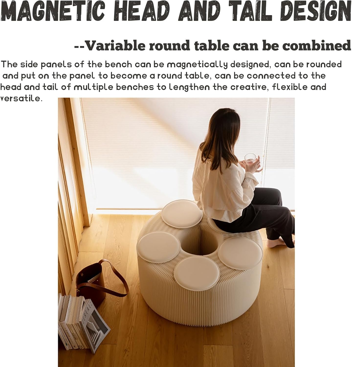 Foldable Kraft Paper Stool, Honeycomb Accordion Folding Bench, Collapsible Paper Stool for Small Spaces, Portable Footrest and Side Table for Living Room and Office,Red-44×31×150cm