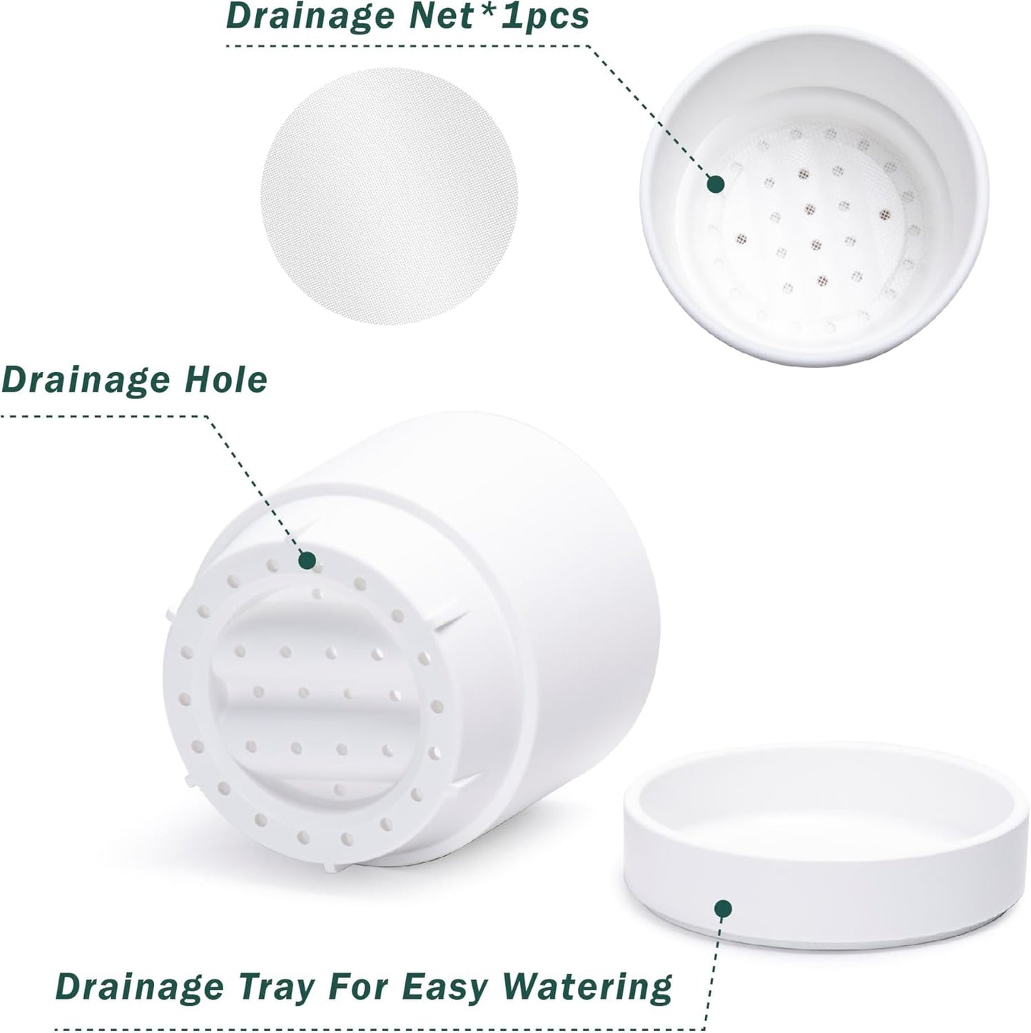 Phoenix Vine 4 Inch and 6 Inch Planter Pot with Drainage Hole & Deep Water Catch Tray Saucer, Straight Cylindrical Round Pot for Plants, Matte White, 23-A-1-Z