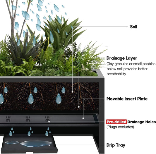 Worth Garden Metal Rectangular Planter Box - Black Powder Coated Steel Planter - 16" H. Tall Heavy Duty Modern Flower Plant Pot - Indoor & Outdoor, Commercial & Residential (16"x12"x36")