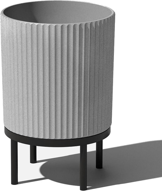 Veradek Demi Series Round Planter w/ Stand for Porch/Patio | Durable Plastic-Concrete & Wooden Stand | Modern Décor for Tall Plants, Flowers