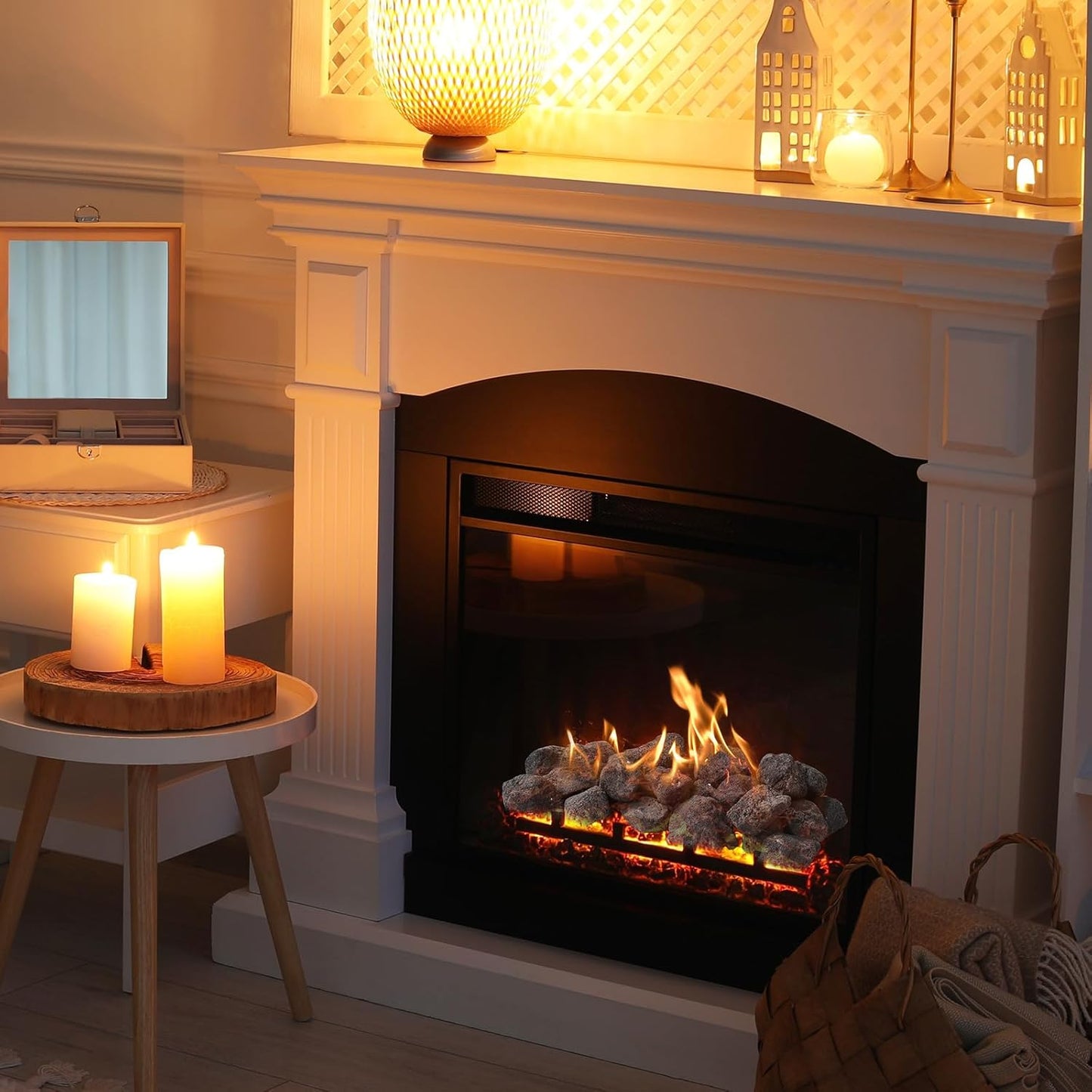 5 lb 0.8-1.2 Inch Small Black Lava Rocks for Fire Pits, Indoor Fireplaces, Outdoor Gas Fire Tables, Garden Landscaping Decoration