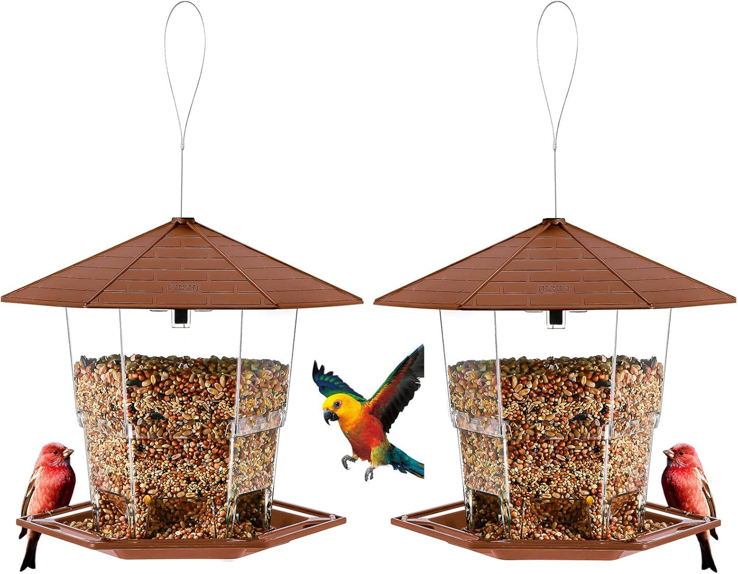 Bird Feeders for Outdoors Hanging Bird Feeder Wild Birds Seed, Brown 2 Pack