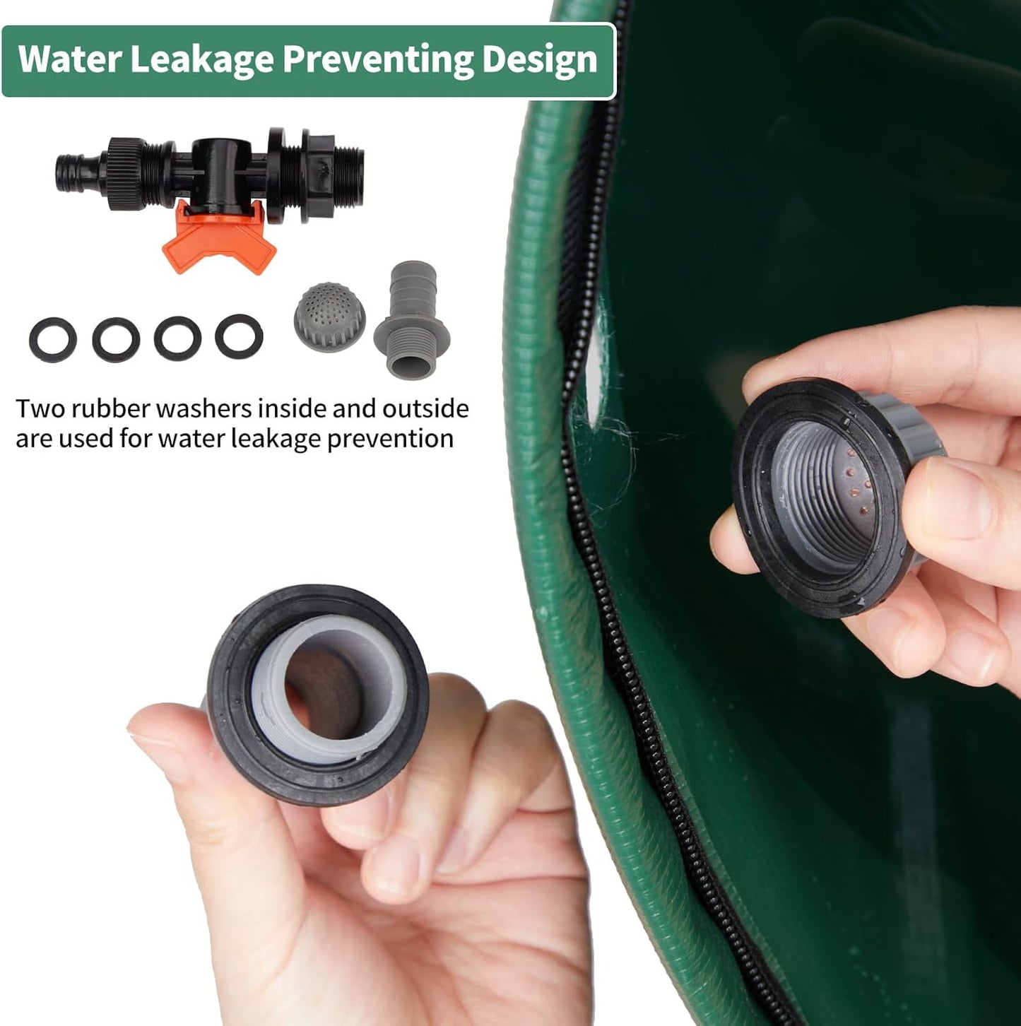 Collapsible Rain Barrel, 50 Gallon Portable Rainwater Collection System, Water Storage Tank, Rain Catcher Barrel with Spigots and Overflow Kit, Rain Water Barrel Collector for Garden, Green