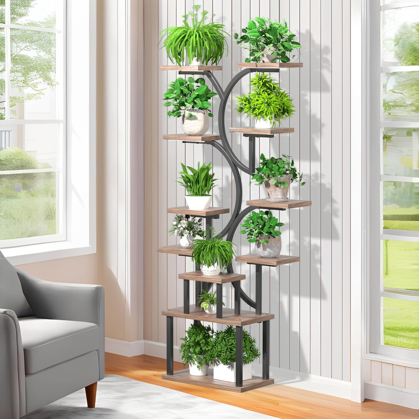65" Tall Plant Stand Indoor with Grow Light - 11 Tier Tall Metal Shelf for Multiple Potted Plants,Space-Saving Indoor Plant Rack ,Corner Flower Plant Holder for Living Room, Patio
