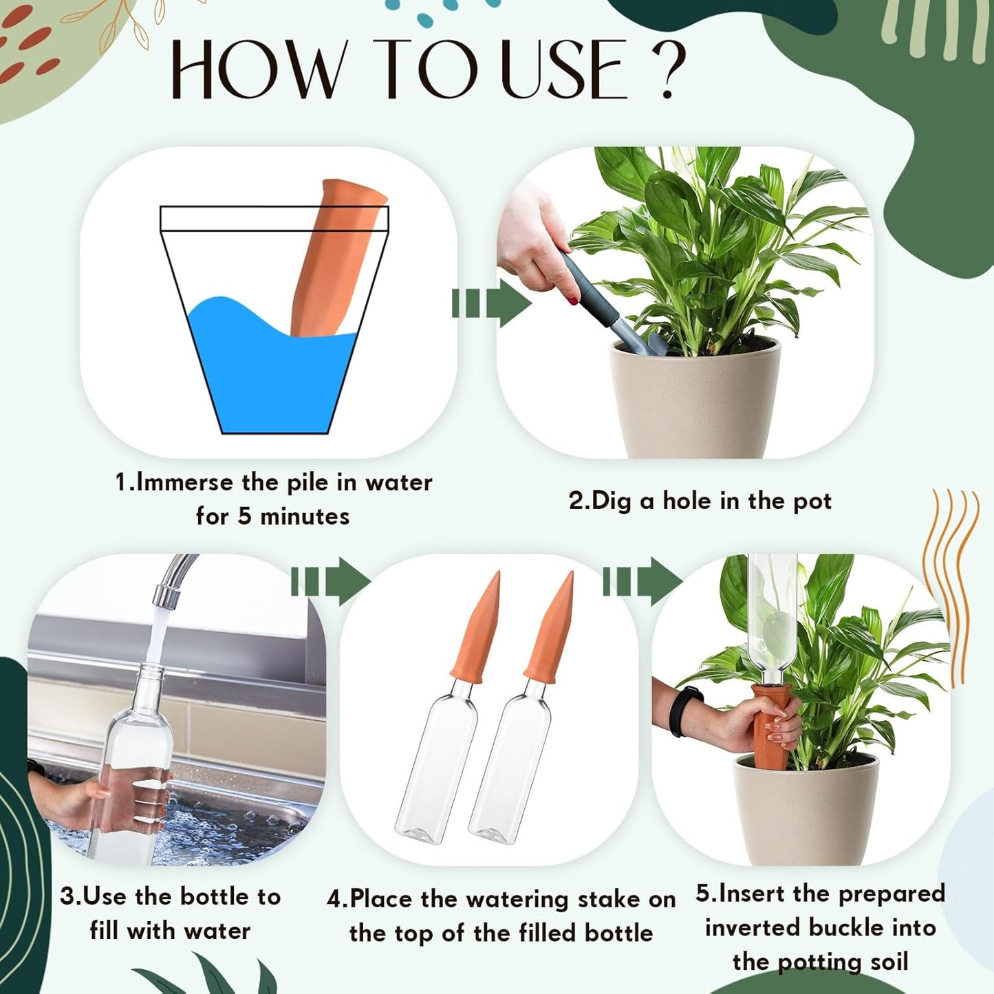 Dandat 32 Pcs 34oz Plant Watering Devices Include Terracotta Self Watering Spikes with 1000ml Plastic Bottles Slow Release Vacation Insert Automatic Plant Waterer Self Water Planter for Garden