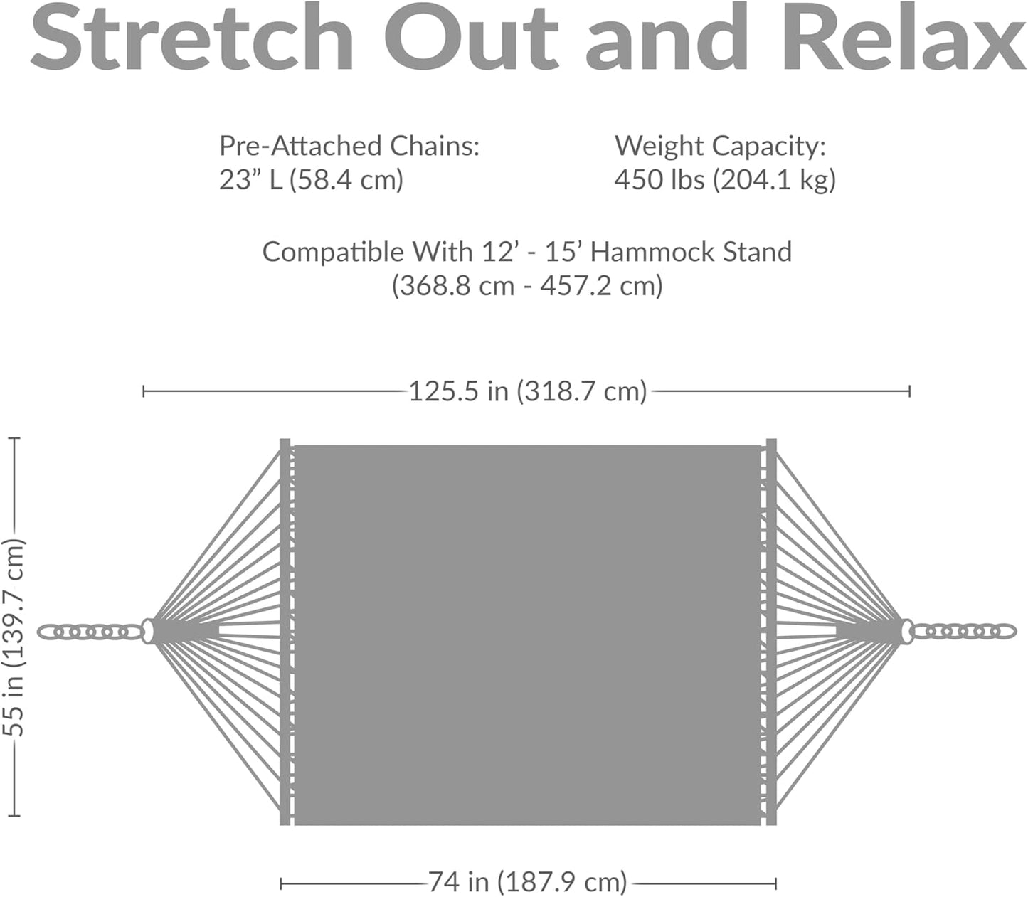 Sunnydaze Quilted Outdoor Hammock with Spreader Bars - Heavy-Duty 450-Pound Capacity Double Hammock for Outside - Misty Beach