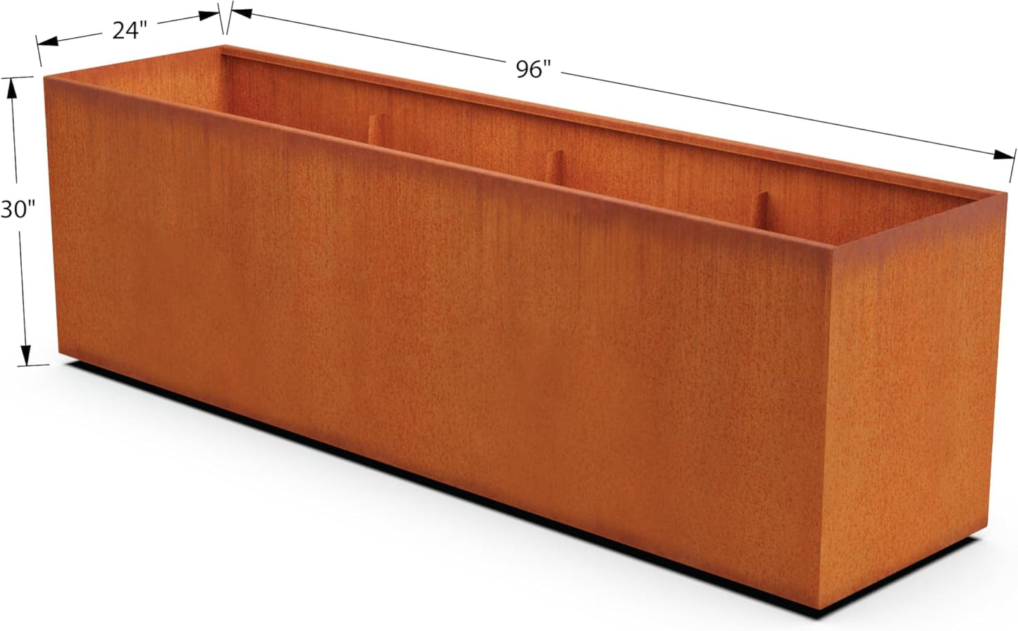 Large Rectangular Planters for Outdoor Plants | 96x24x30 Inch Extra Large Corten Steel Planter Box for Patios and Privacy Screens | Heavy Duty Metal Planter