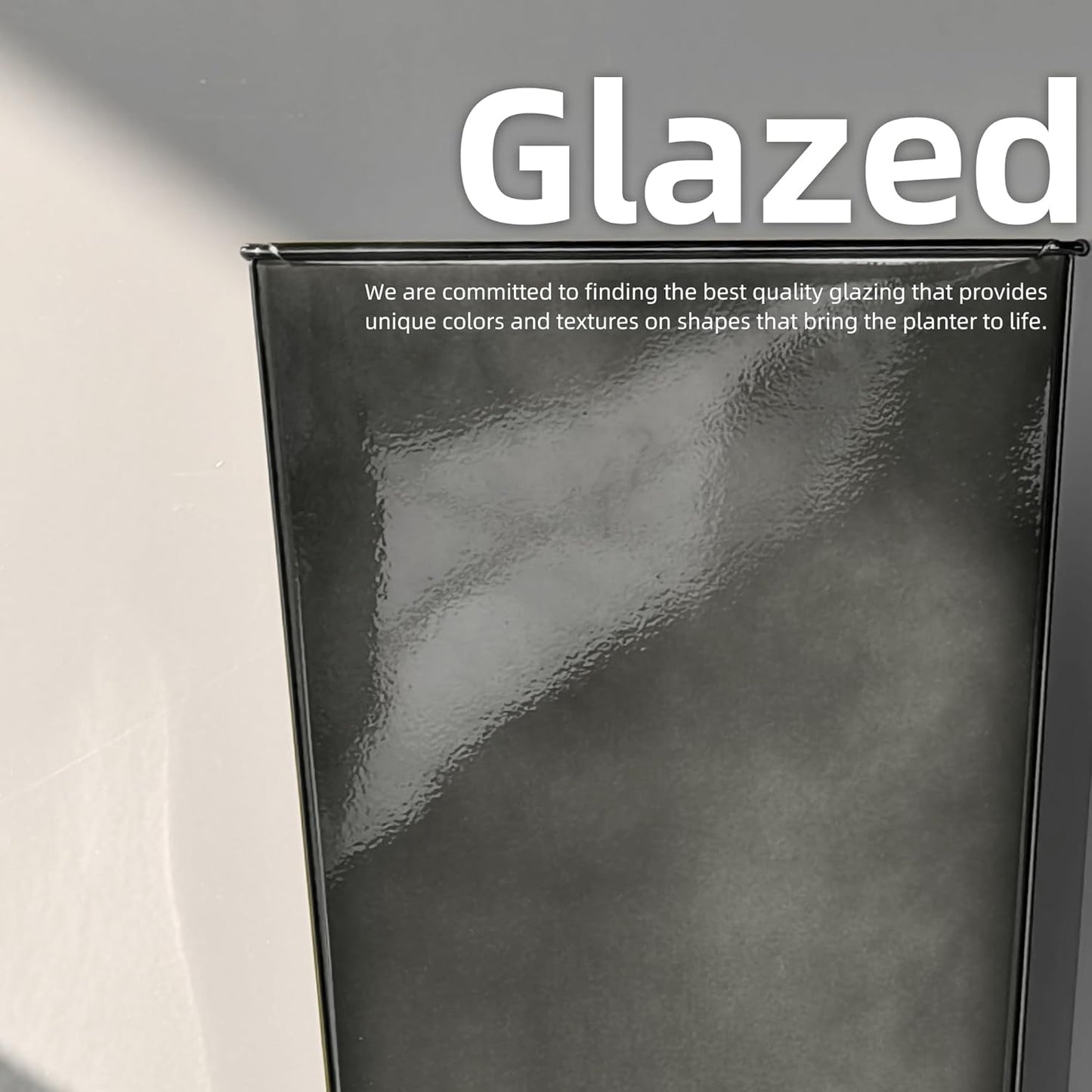 KOL 18''H. Bright Glazed Planter with Drainage Hole, Set of 2, Galvanized Steel Planter Pots for Indoor & Outdoor Use, Decorative Flower Plant Pots for Front Porch, Patio, Deck - Black