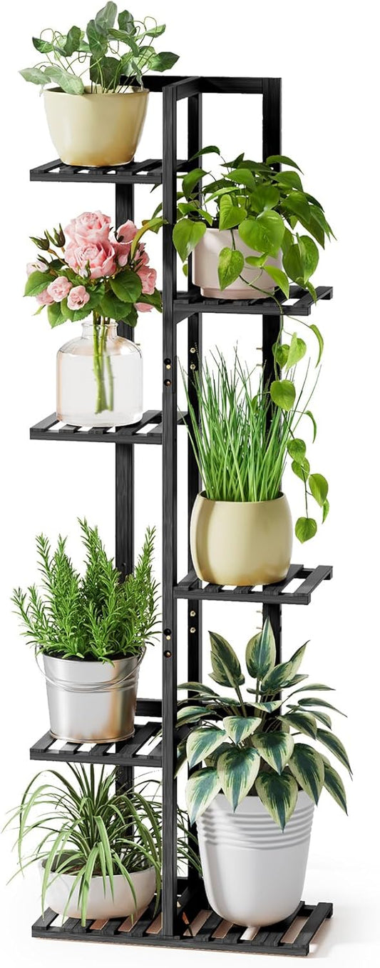 ROSSNY 48 Inch Tall Plant Stand Indoor, 6 Tier 7 Potted Bamboo Plant Stands for Indoor Plants, Corner Plant Stand, Tiered Plant Stands, Plant Shelf For Indoor, Planter Holder for Multiple Plants Indoor, Black