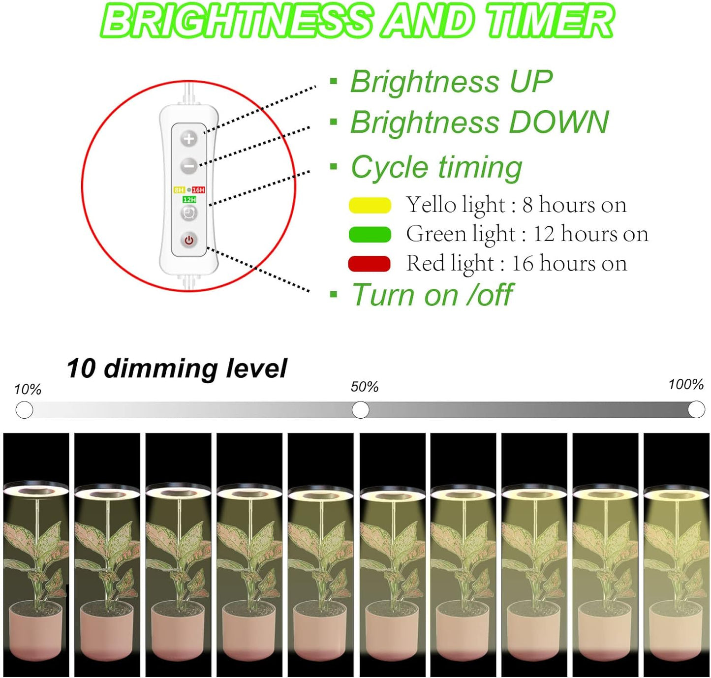 yadoker Plant Grow Light, LED Growing Light Full Spectrum for Indoor Plants,Height Adjustable, Automatic Timer, 5V Low Safe Voltage,Idea for Small Plant Light