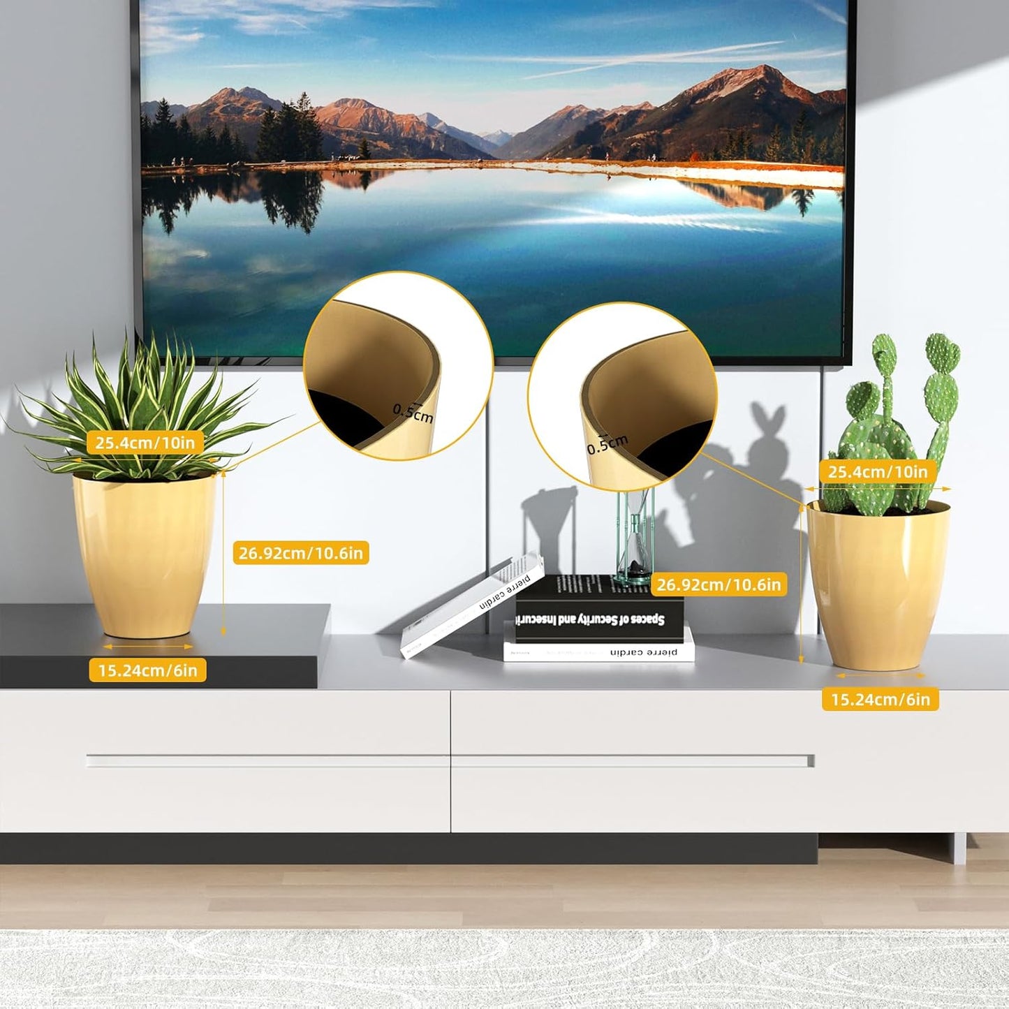 QCQHDU 10 inch Tall Planters for Indoor & Outdoor Plants, 2 Pack Sturdy Plant-Flower-Tree Pots for Front Porch Patio Deck Living Room Decor