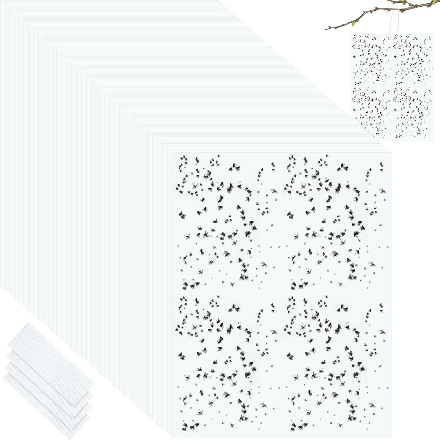 Qualirey 100 Pcs 6 x 8 Inch Sticky Traps for Plant Double Sided Sticky Trap for Gnats with Twist Ties Fly Traps for Fruit Insect Fungus Bugs Indoor Outdoor (White)