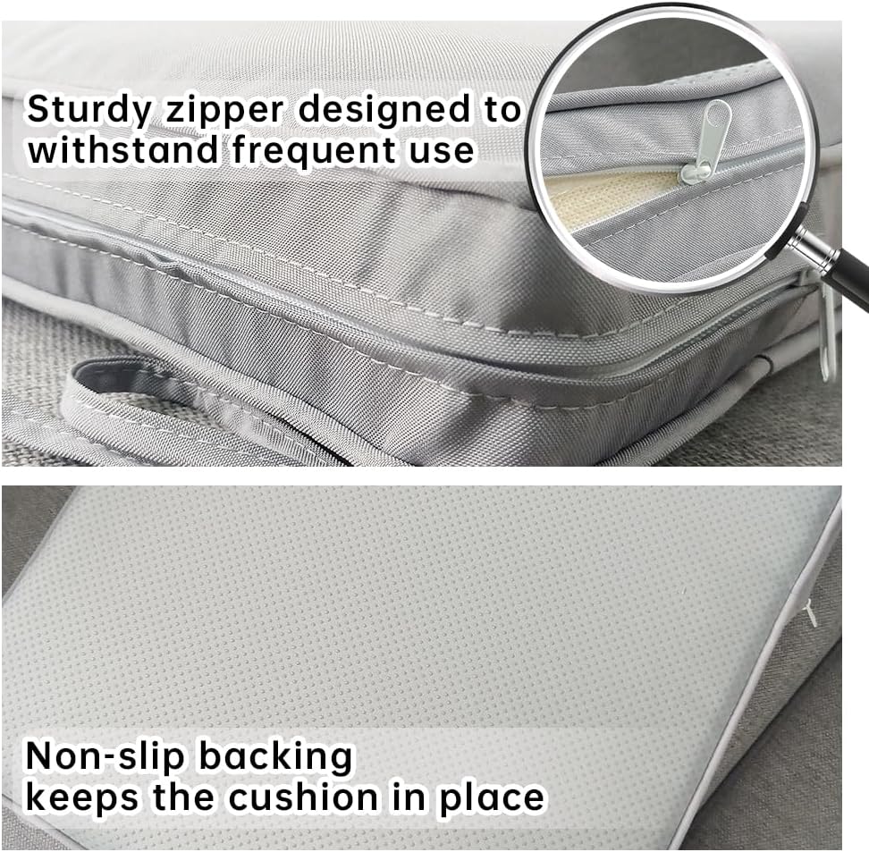 3-Pack Outdoor Patio Furniture Replacement Cushions Set–High-Elastic Sponge Cushions Fit 4-Piece Wicker Rattan Sofa, Loveseat & Chairs, 36x18x2 & 18x18x2, Waterproof, Fade-Resistant (Light gray)