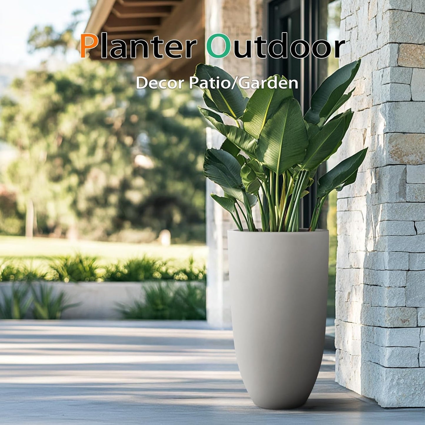 Tall Planters for Outdoor Plants, Large Concrete Flower Pots for Garden Front Porch, Patio, Indoor (Gray, 24 inch)