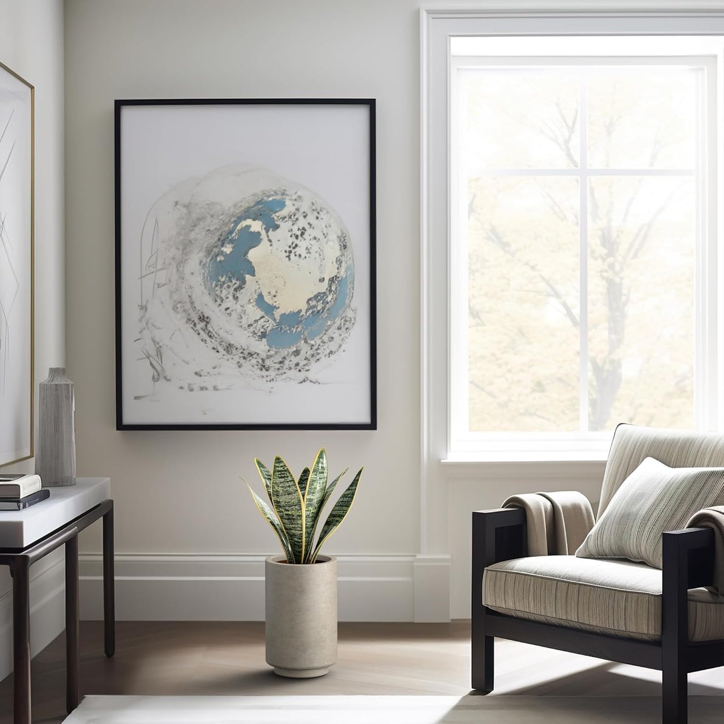 Kante 15.7 Inch Tall Concrete Planter, Round Pedestal Design Garden Pot for Indoor Outdoor Plants, Modern Garden Pot with Drainage Hole, Weathered Concrete Finish with Warm Brown Interior