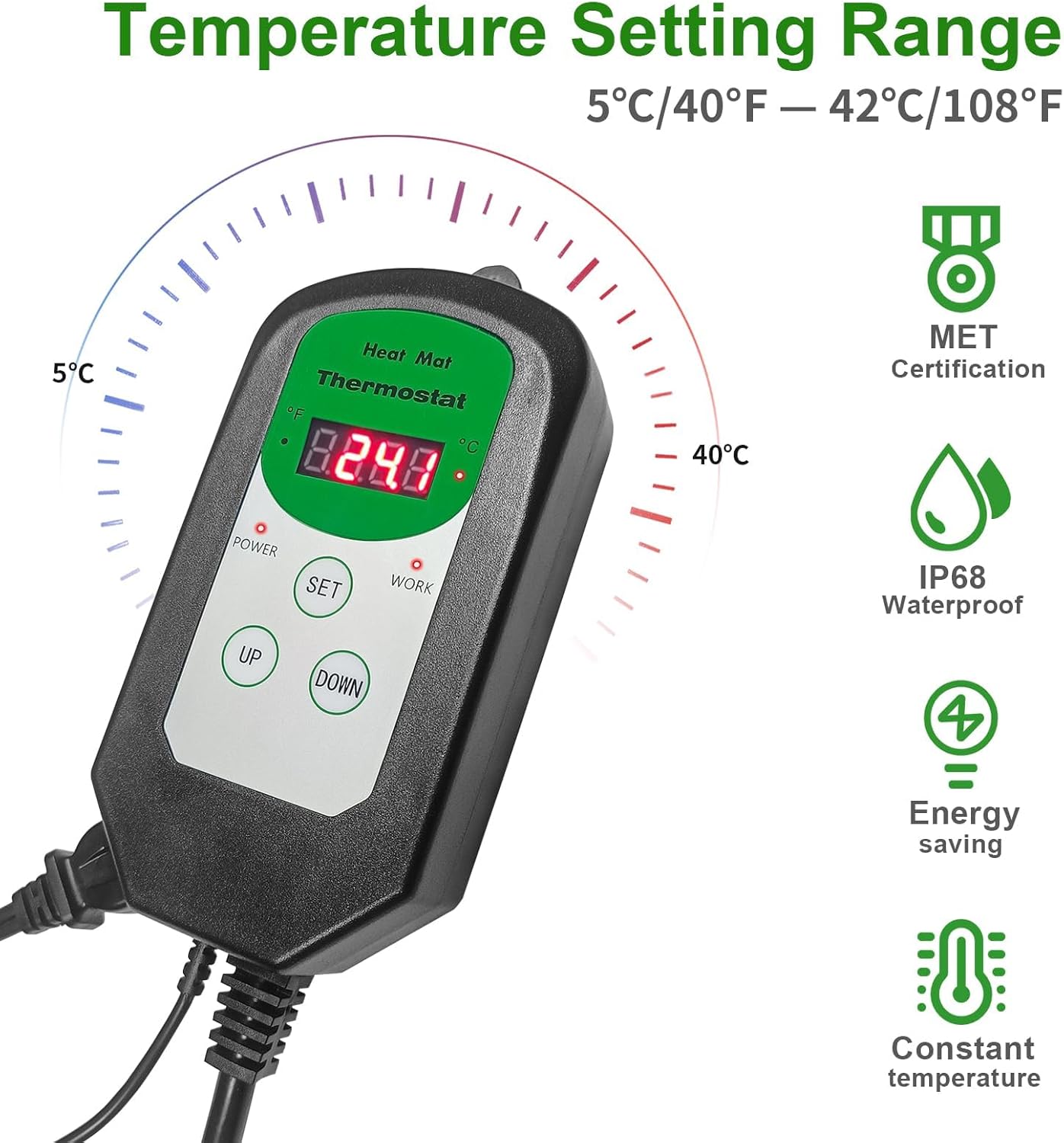 Bestio 10” x 20.75” in Seedling Heating Mat with Digital Thermostat Combo Kit, MET Certified Waterproof and Durable Plantg Heat Mat for Seed Starting,Suitable for Seeding,Indoor Gardening,Greenhouse