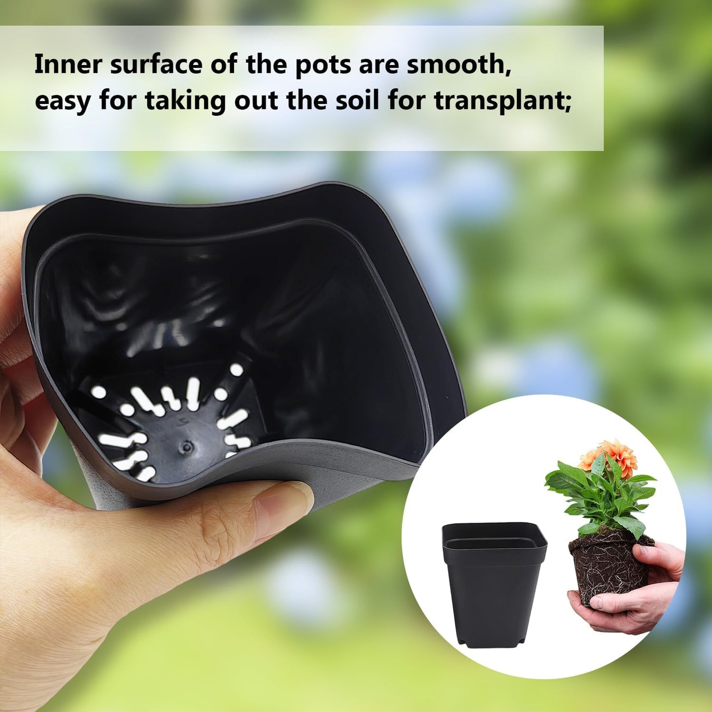 Square Nursery Pots 3" 120Pcs Deep Succulent Plastic Pots Small Flower Planter Seeds Starter Germination Pots with Drainage (Black,2.7Inches,120Pcs)