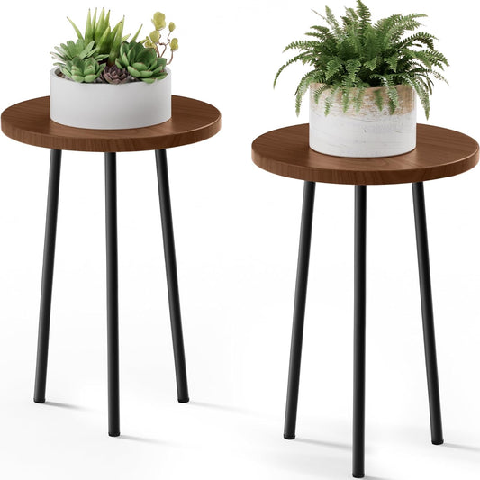 Plant Stand Indoor Outdoor: 2 Pack Indoor Plant Stand 20'' Convertible Multi-purpose Holder - Mid Century Modern Decor - Tall Plant Table for Living Room/Balcony/Garden/Patio, Walnut